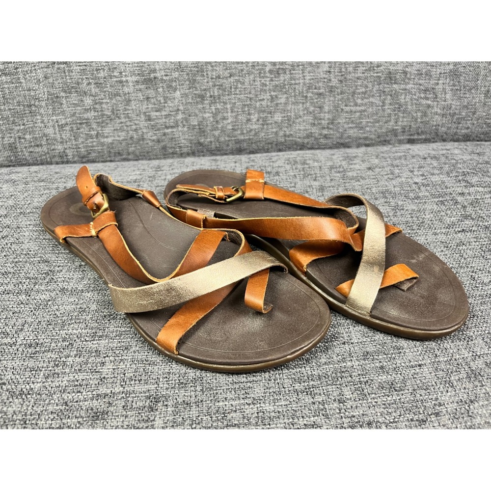OluKai Upena Sandals Womens 9 Kona Coffee Champagne Leather Strappy - Picture 3 of 14